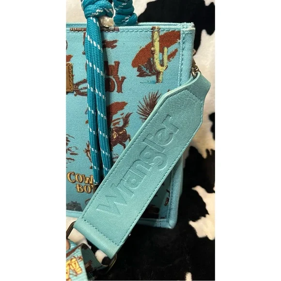 Wrangler Cowboy Print Tote/Crossbody Purse -Turquoise - Picture 5 of 8
